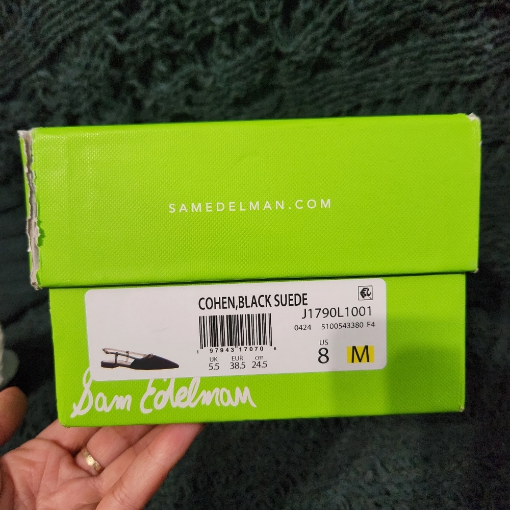 Sam Edelman Womens Cohen Black Suede Slingback Flats with Pointed Toe NWT - Picture 7 of 7